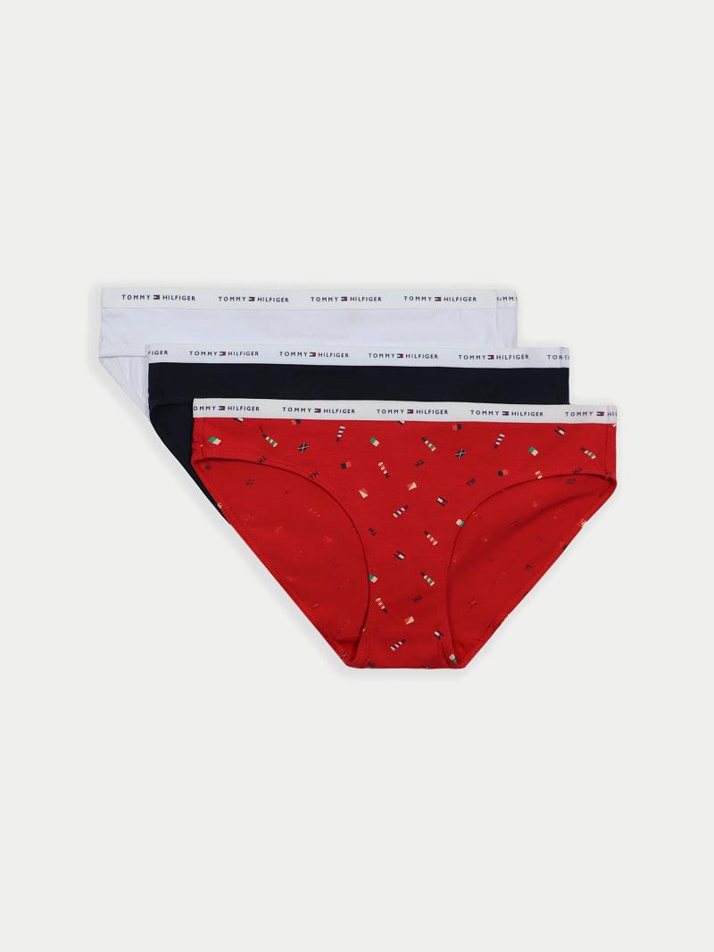 Női Tommy Hilfiger Mix Logo Brief 3PK Bikinis Piros | HU 543HAP